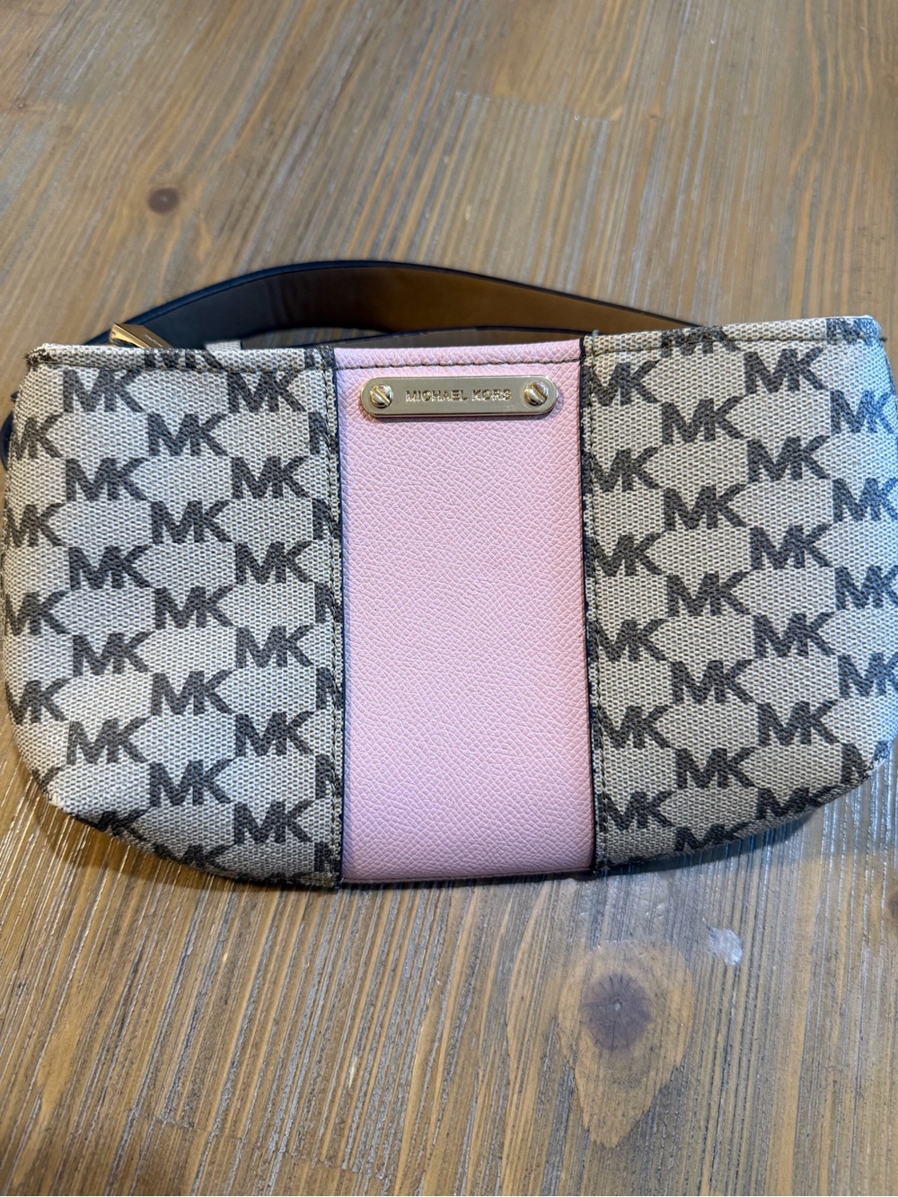 Michael Kors Beige & Pink Signature MK Wristlet Clutch